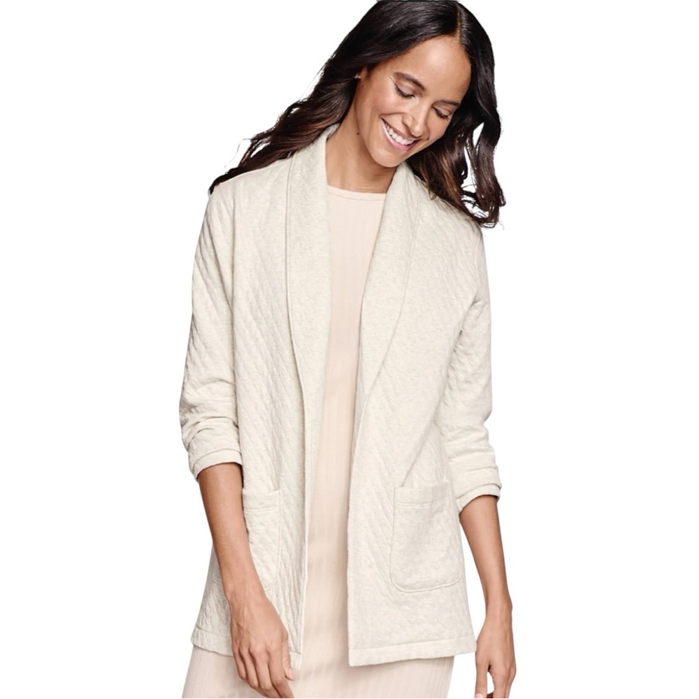 Johnston & Murphy Quilted Cream Shawl-Collar Cardigan Open Front Womens Size XS - Picture 1 of 10